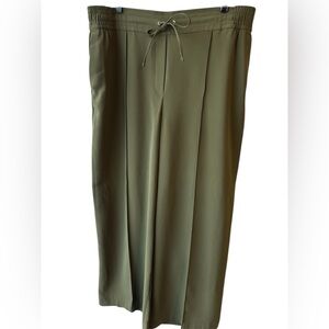 US 14 P Marks & Spencer Wide Leg Elastic Waist Olive Green Pants Pockets